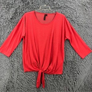 Allie & Rob Blouse Womens 1X Embellished Tie Hem